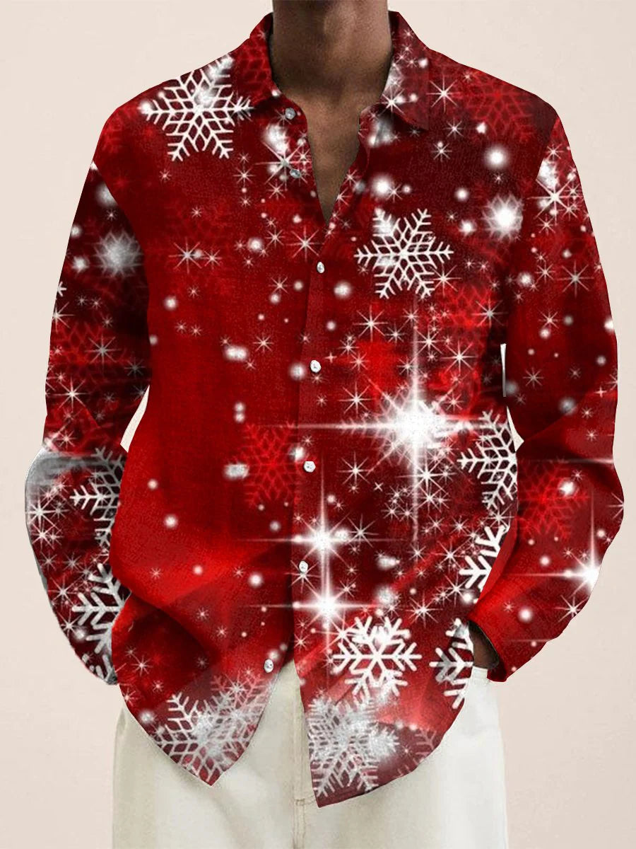 Christmas Retro Glitter Snowflake Art Illustration Pattern Print Long Sleeve Shirt