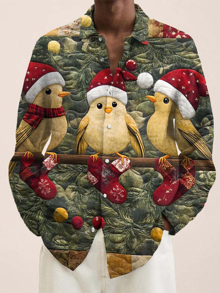 Christmas Tree Cute Bird Art Print Long Sleeve Shirt