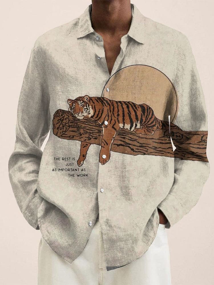 Vintage Resting Tiger Print Long Sleeve Shirt