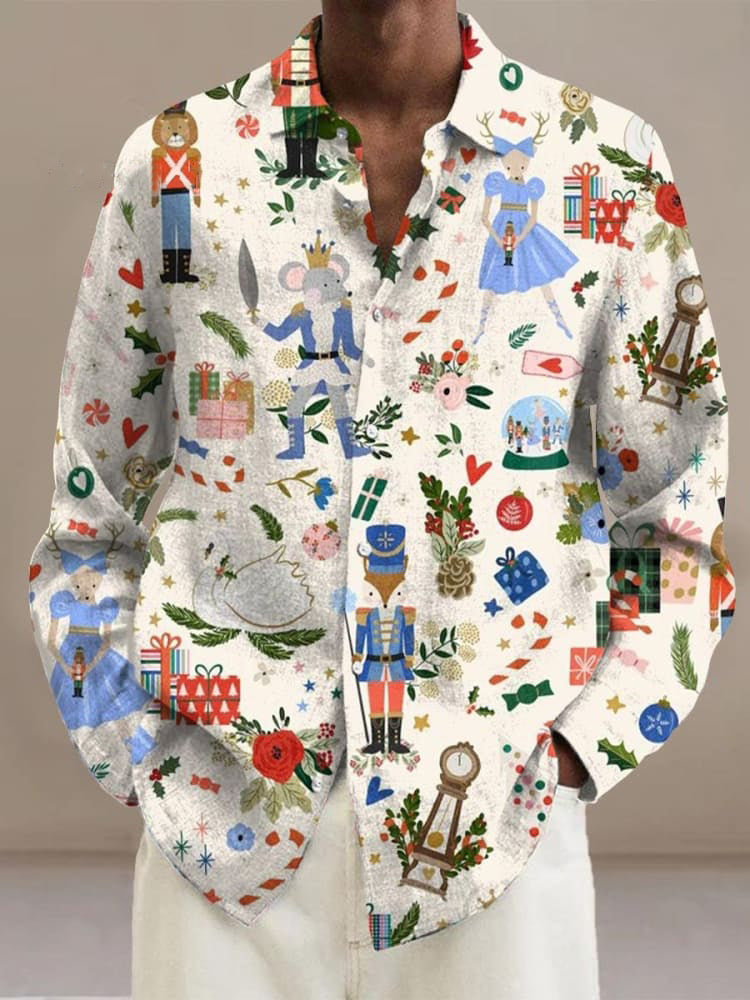 Christmas Vintage Nutcracker Print Long Sleeve Shirt