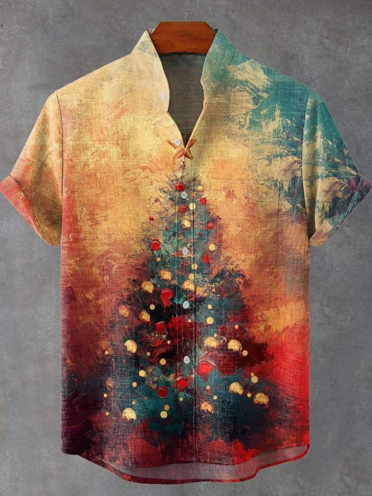 Christmas Tree Art Vintage Print Casual Shirt