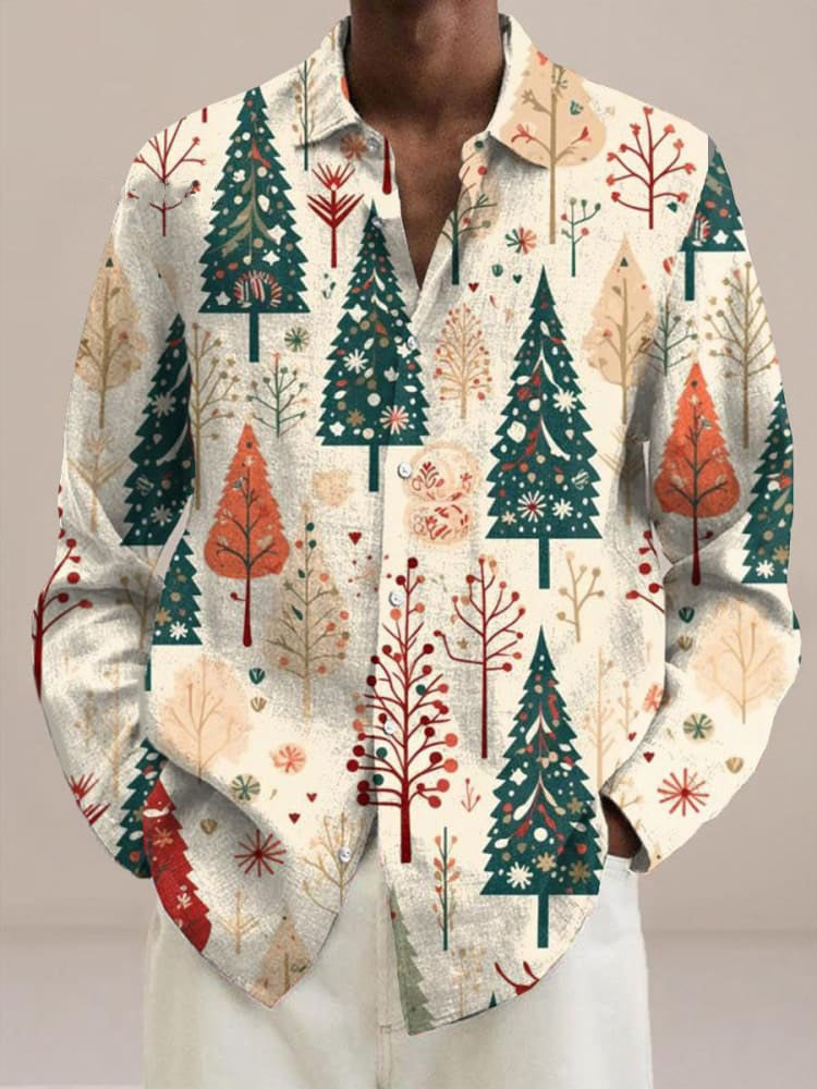 Christmas Tree Vintage Print  Long Sleeve Shirt