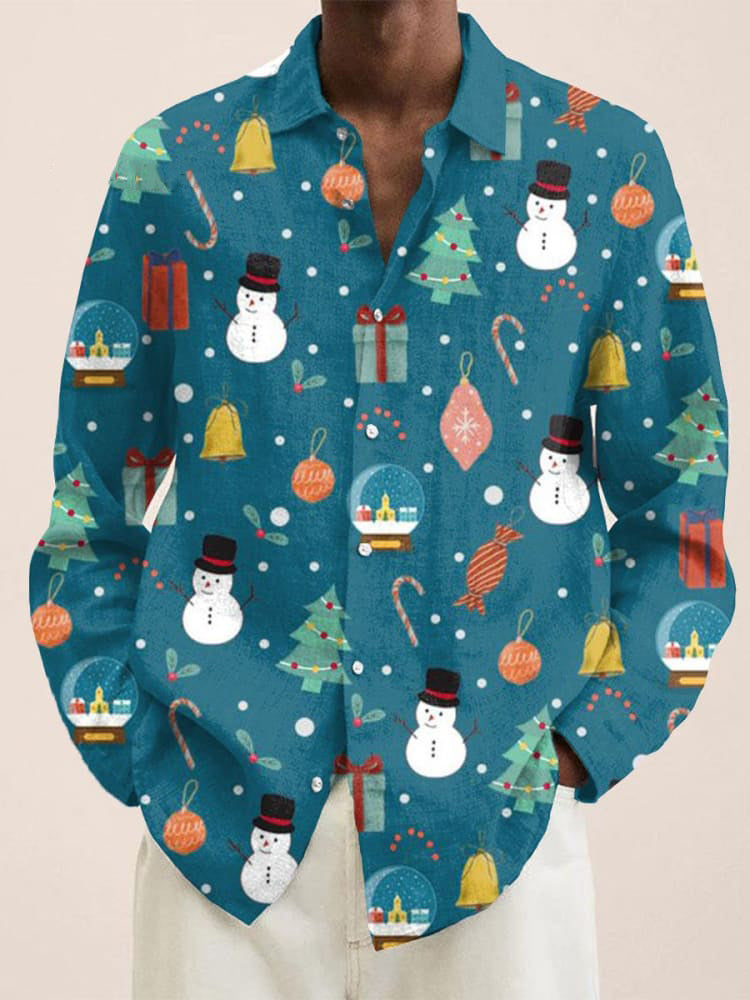 Christmas Snowman Art Vintage Stripe Print Long Sleeve Shirt