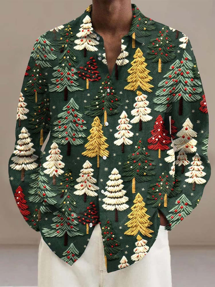 Color Christmas Tree Print  Long Sleeve Shirt