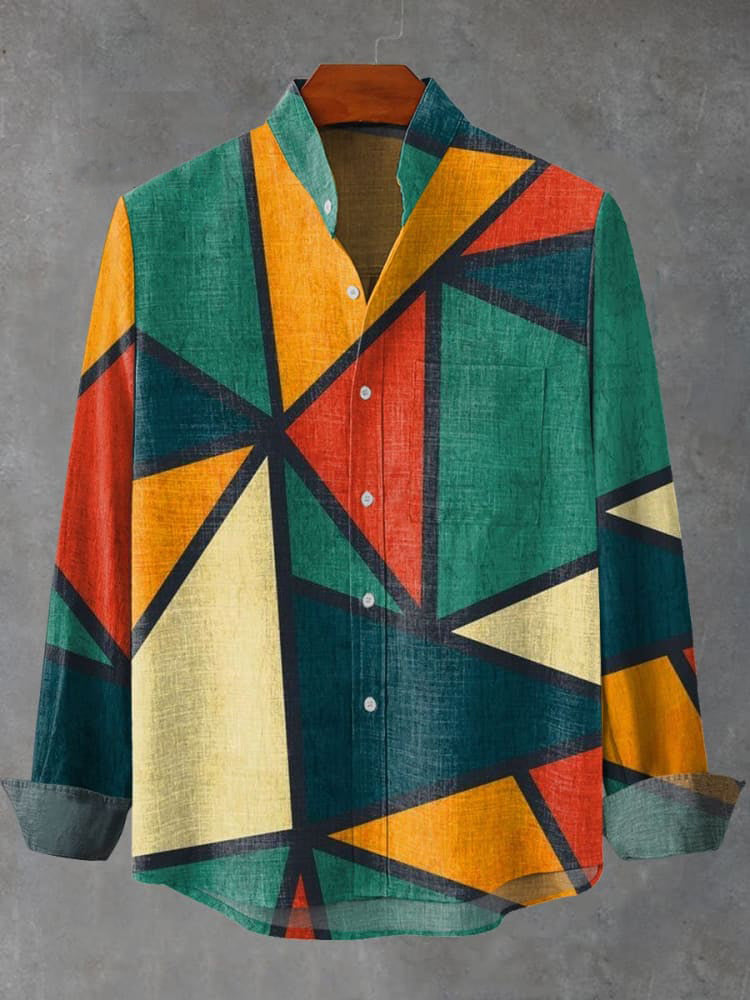 Abstrct Color Block Art Print Long Sleeve Shirt