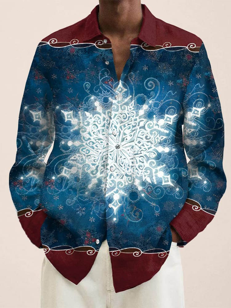 Vintage Christmas Snowflake Art Print Long Sleeve Shirt