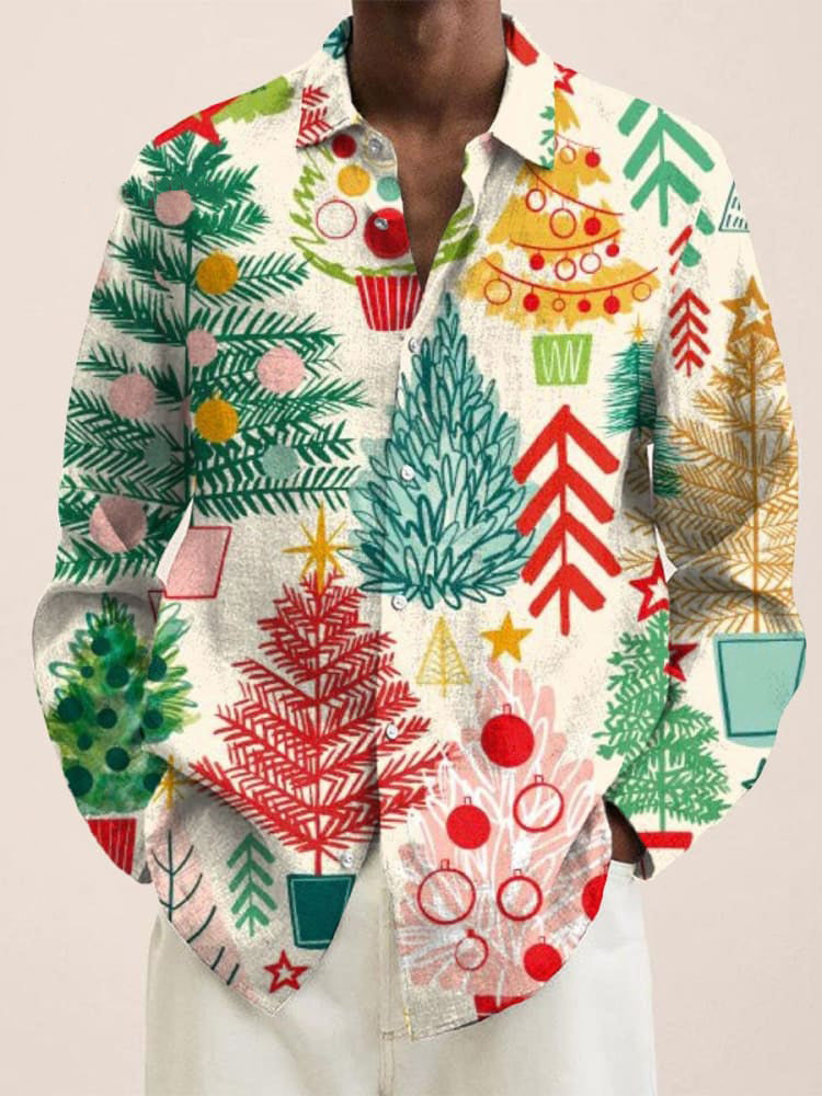 Retro Christmas Colorful Christmas Tree Art Print Long Sleeve Shirt