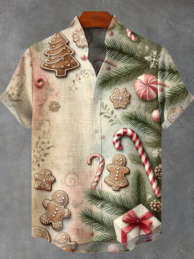 Vintage Christmas Candy Gifts Print Casual Shirt