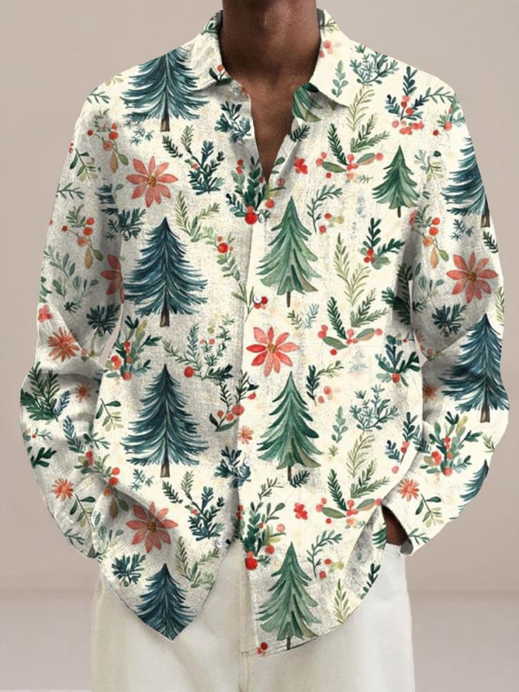 Christmas Tree Flower Vintage Print  Long Sleeve Shirt