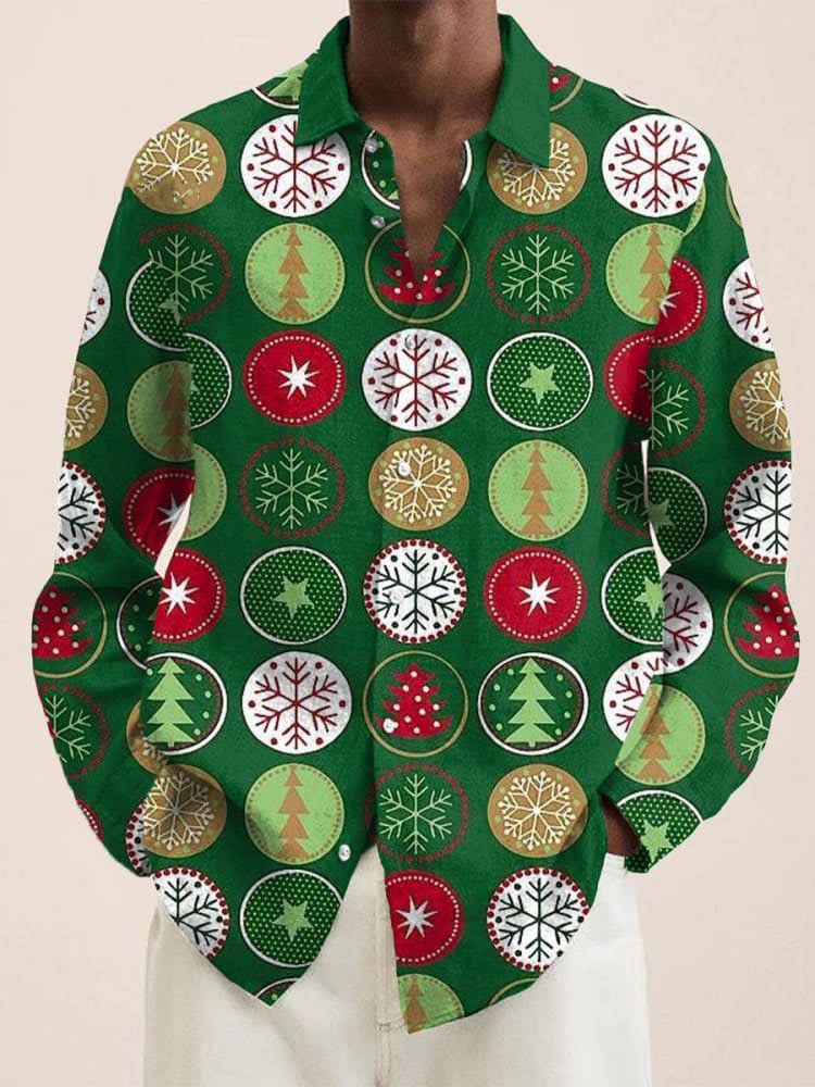 Retro Christmas Pattern Art Print Long Sleeve Shirt