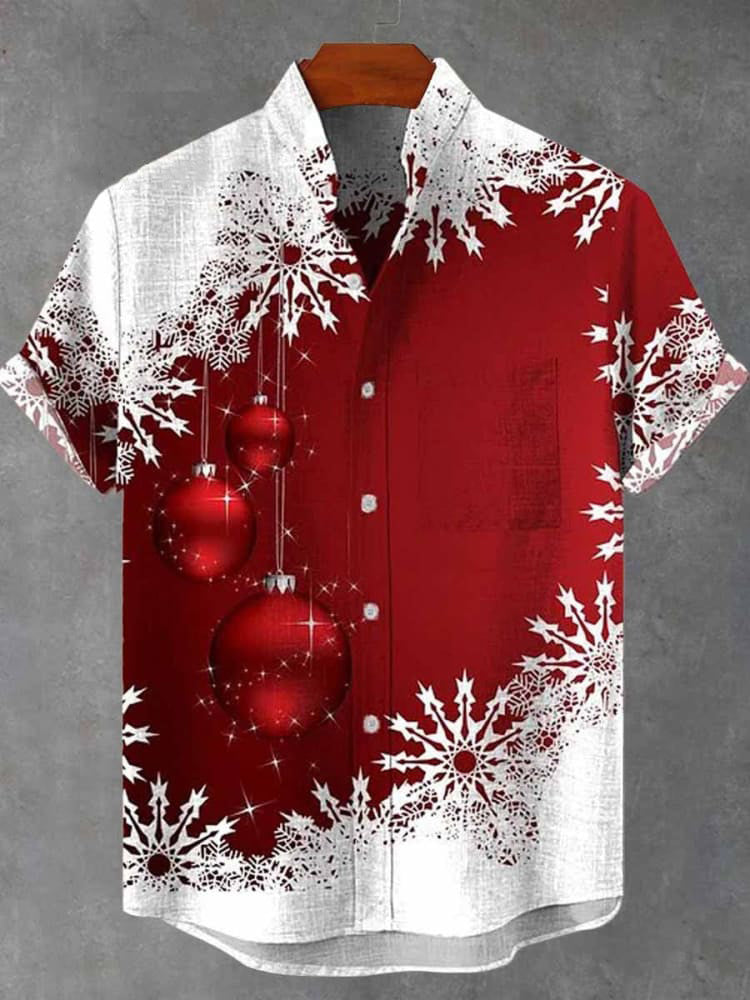 Vintage Christmas Snowflake Ornaments Casual Shirt