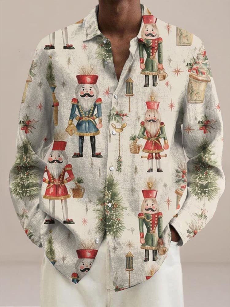 Christmas Tree Mistletoe Nutcracker Vintage Print  Long Sleeve Shirt