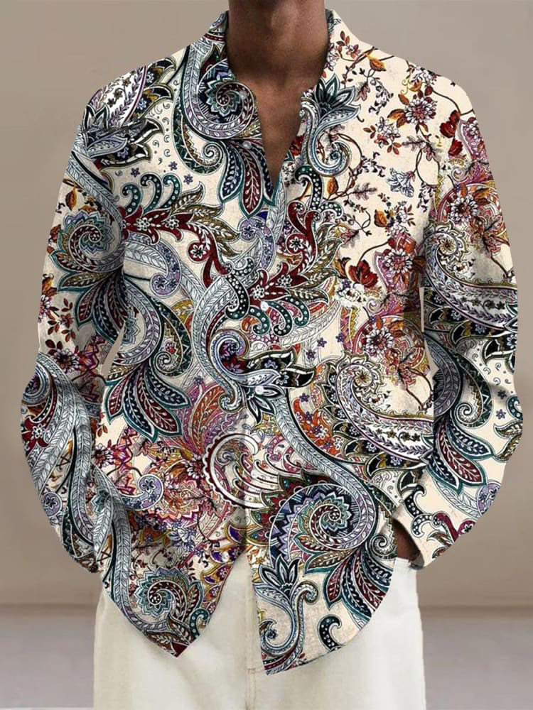 Vintage Floral Paisley Print  Long Sleeve Shirt