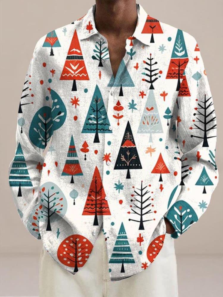 Christmas Tree Vintage Print  Long Sleeve Shirt