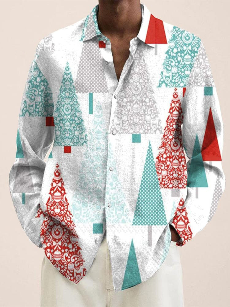 Christmas Tree Pattern Print Long Sleeve Shirt