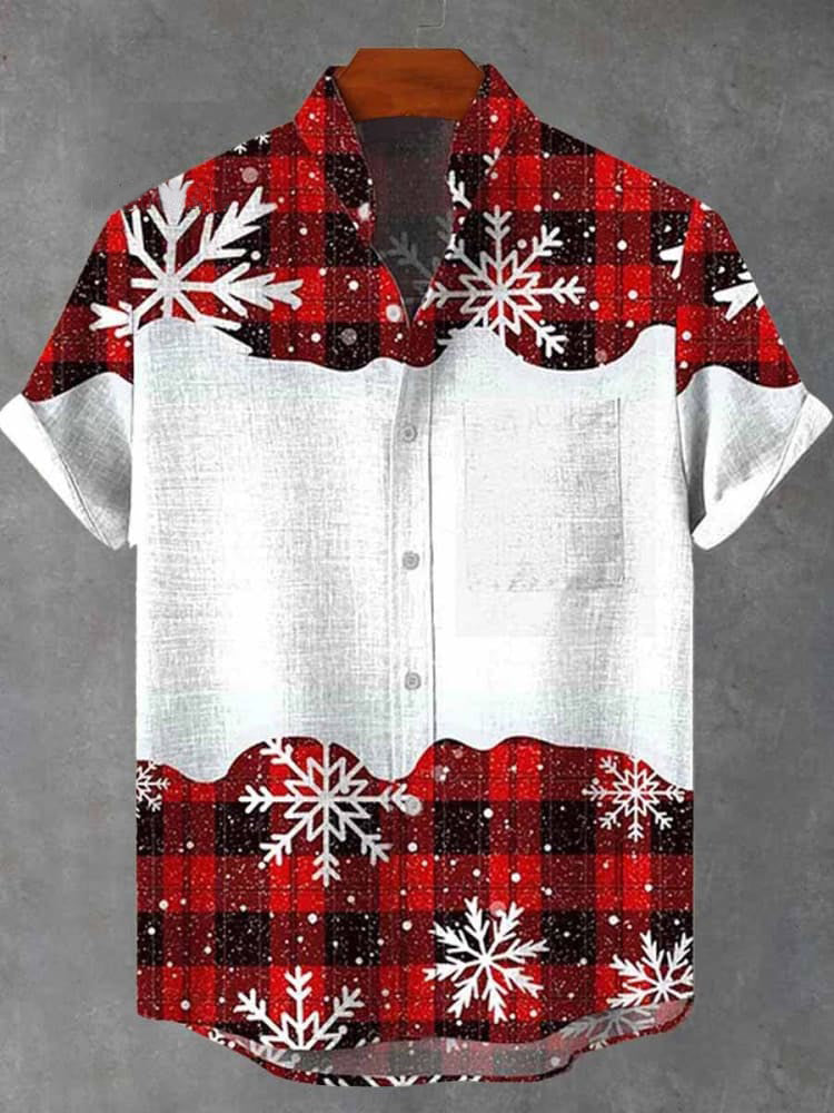 Vintage Christmas Snowflake Plaid Casual Shirt