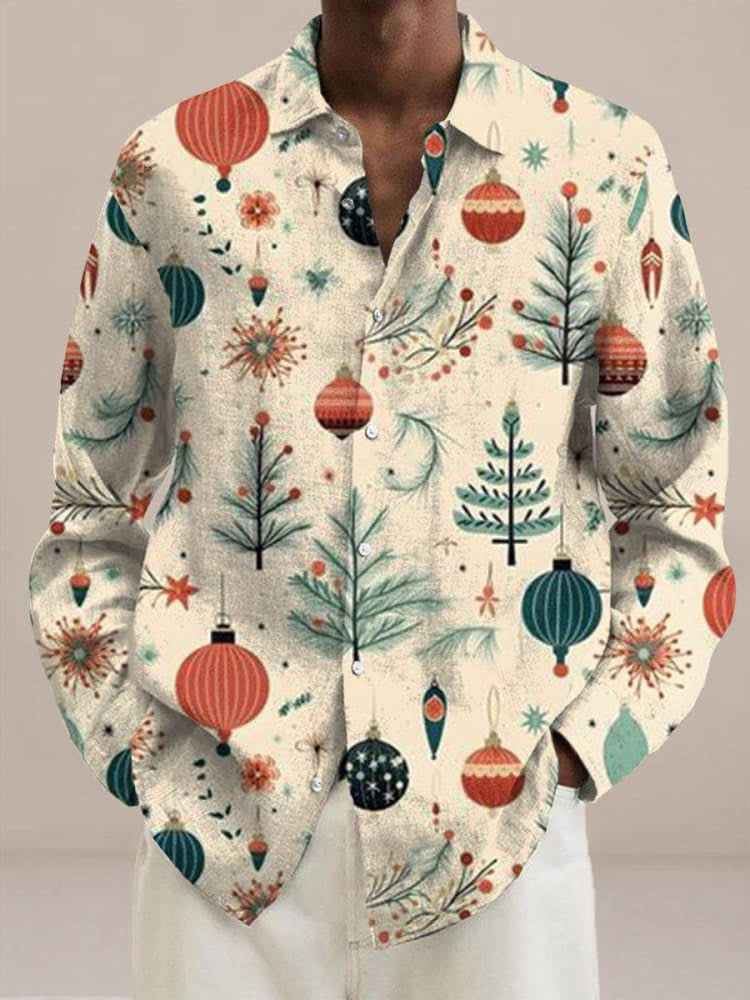 Christmas Tree Vintage Ornaments Print  Long Sleeve Shirt