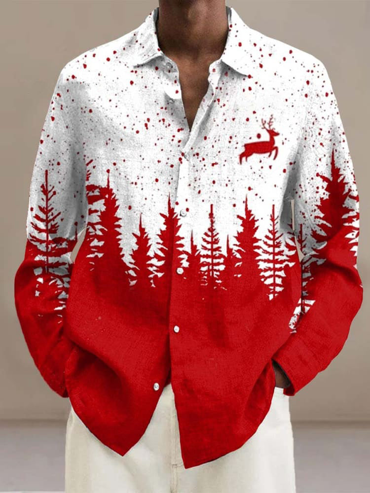 Christmas Reindeer Claus Print Long Sleeve Shirt