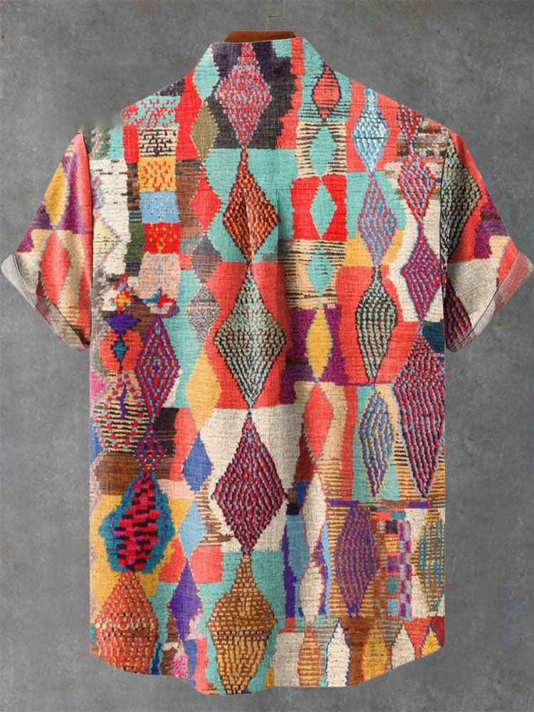 Retro Geometric Irregular Ethnic Style Vintage Print Casual  Shirt