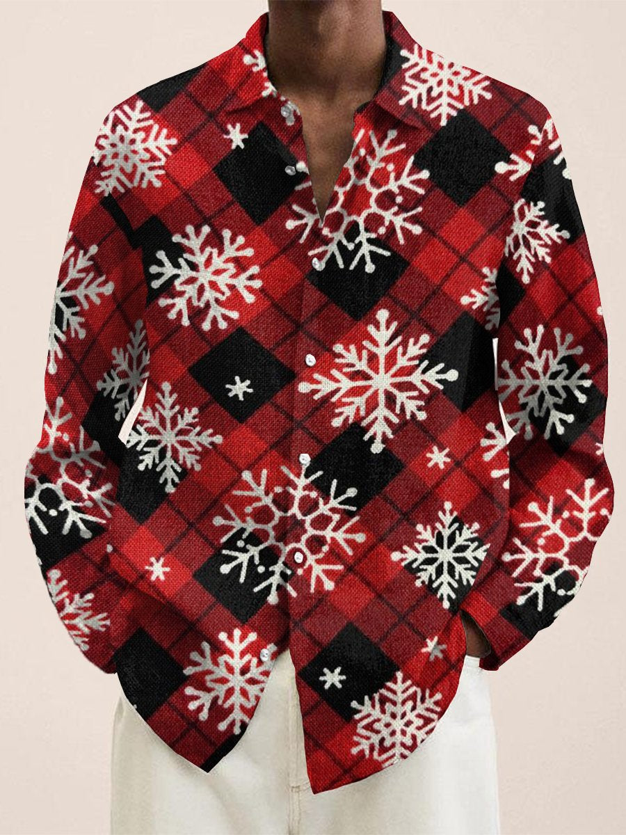 Christmas Snowflake Square Print Long Sleeve Shirt