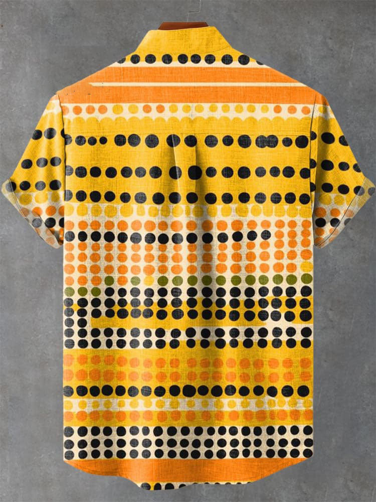 Yellow Dotted Geometry Vintage Print Casual  Shirt