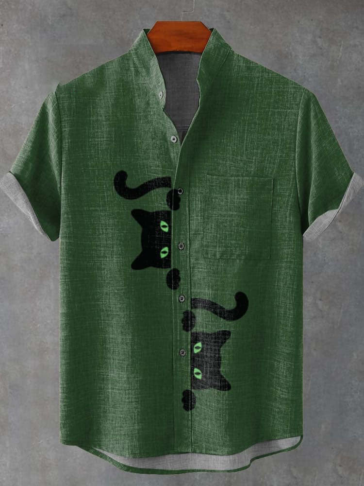 Black Cat Peekaboo Pattern Casual  Shirt