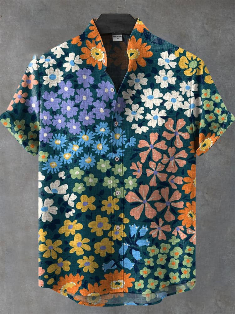 Vintage Colorful Floral Art Print Casual  Shirt