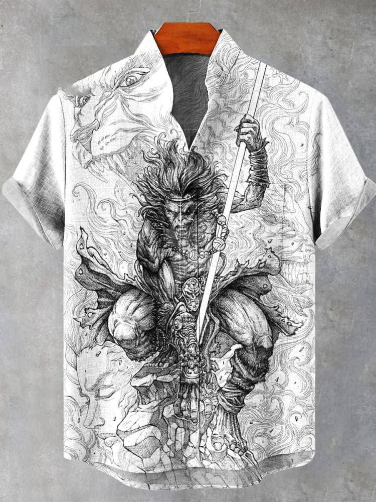 Monkey King Journey to the West Wukong Printed Casual  Shirt