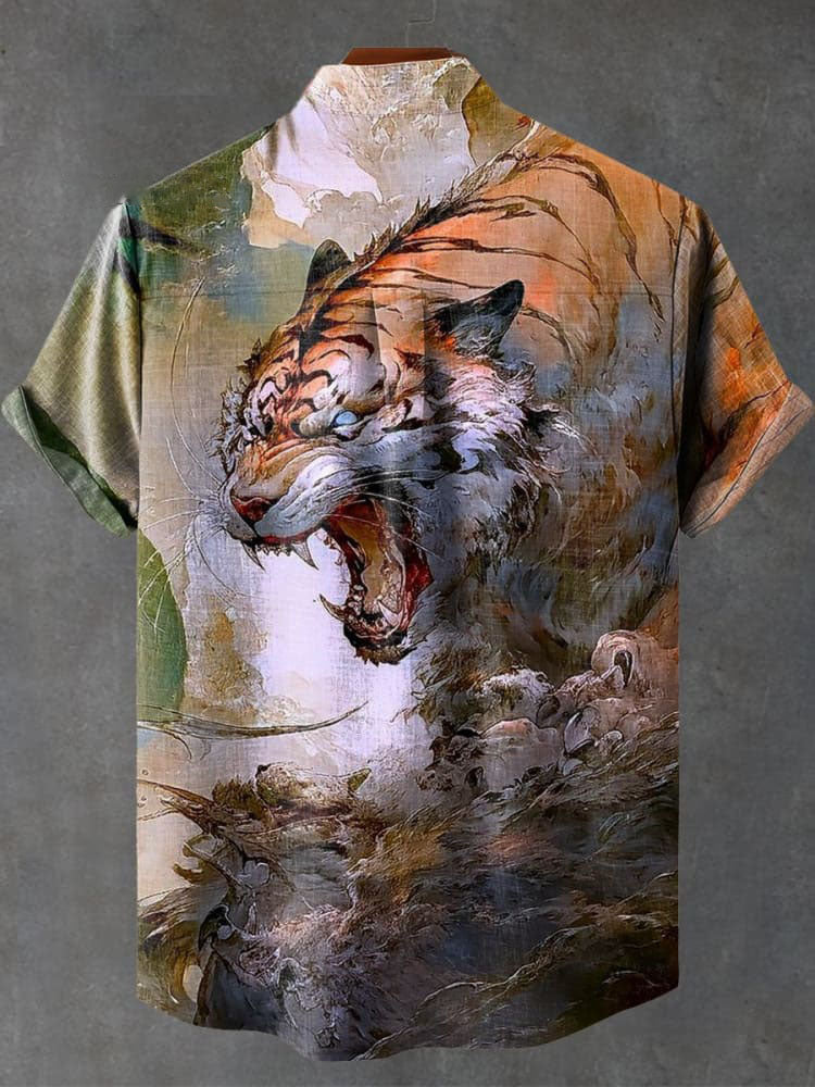 Monkey King Journey to the West Wukong Tiger Pioneer Printed Casual  Shirt