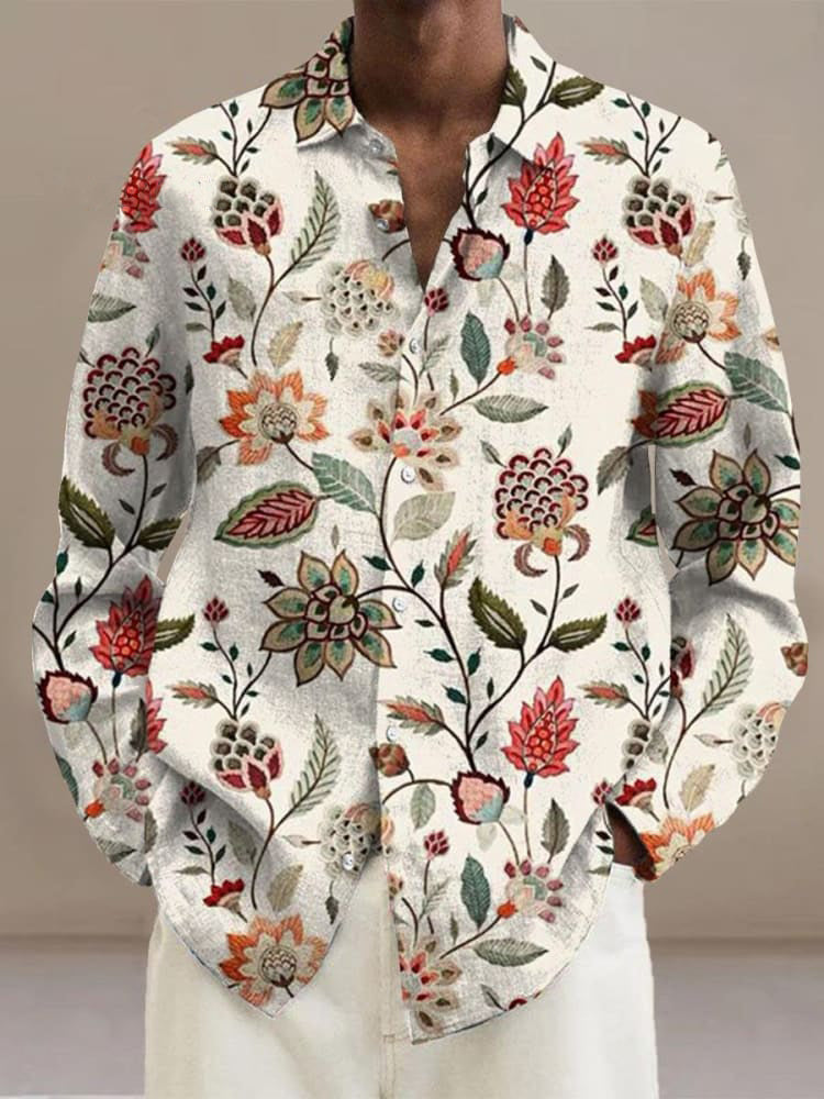 Vintage Floral Ethnic Print  Long Sleeve Shirt