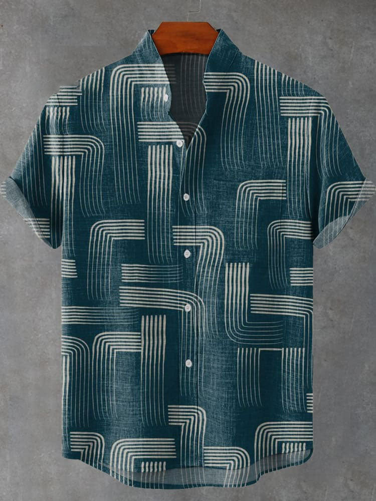 Vintage Geometric Stripe Art Print Casual  Shirt