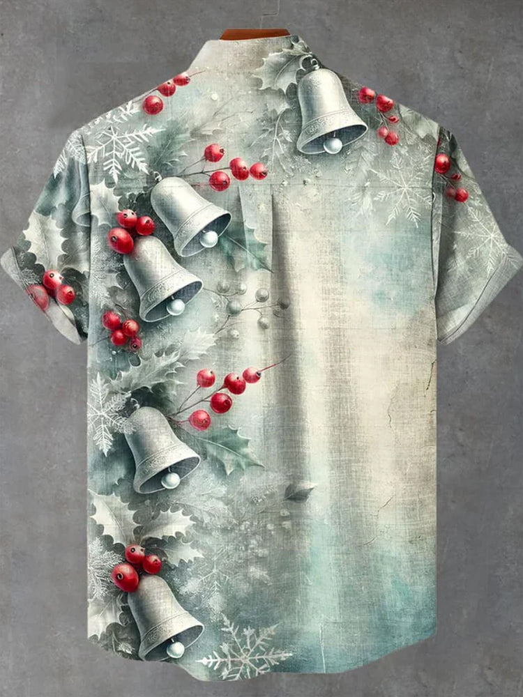 Vintage Christmas Bell Print Casual Shirt