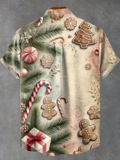 Vintage Christmas Candy Gifts Print Casual Shirt