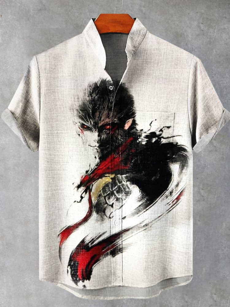 Monkey King Journey to the West Wukong Printed Casual  Shirt