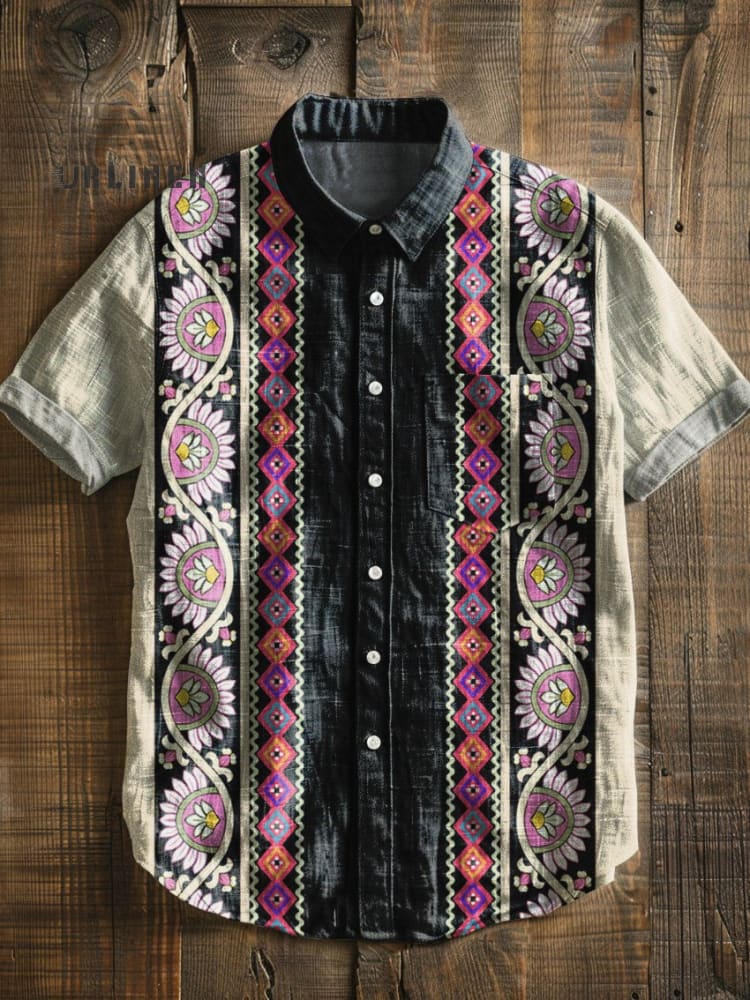 Geometric Patterns Vintage Art Print -100% Cotton Shirt