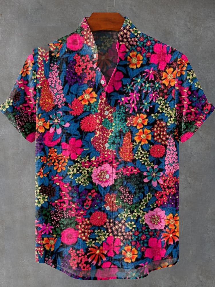 Mystic Flowers Vintage Print Casual  Shirt