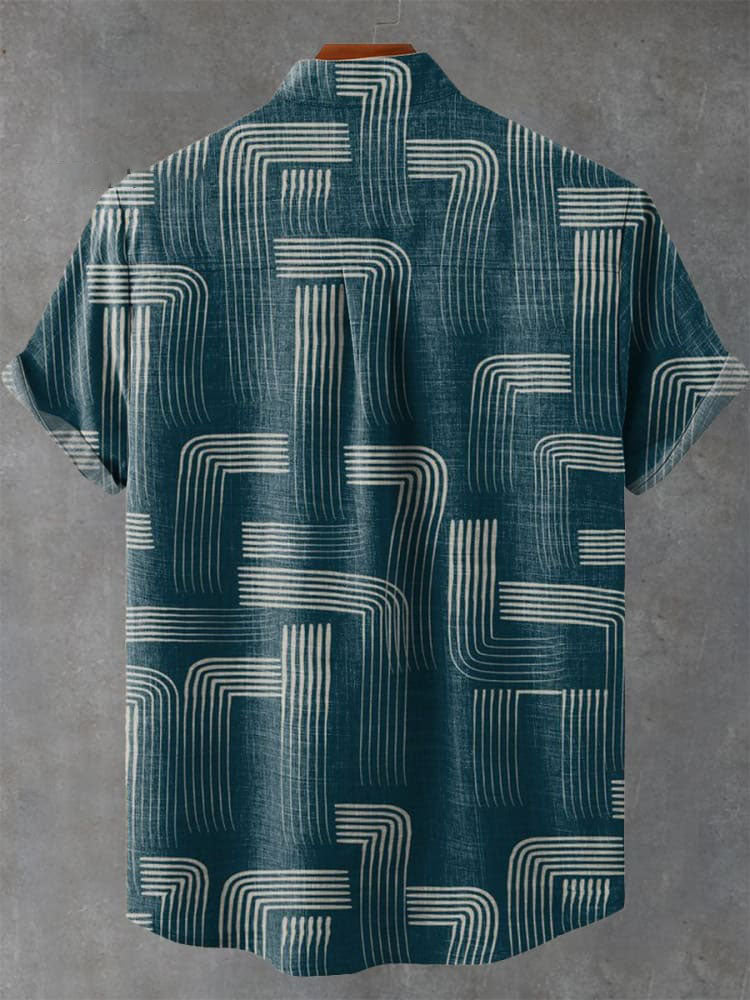 Vintage Geometric Stripe Art Print Casual  Shirt