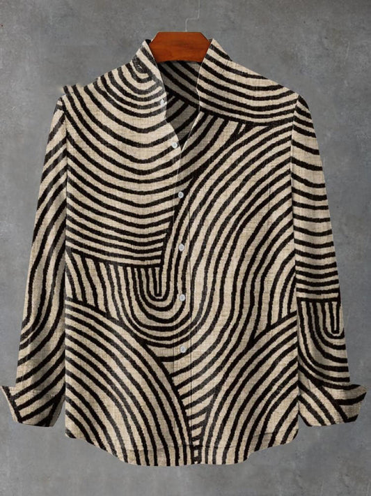 Black and White Circular Lines Graphic Print  Long Sleeve Shirt
