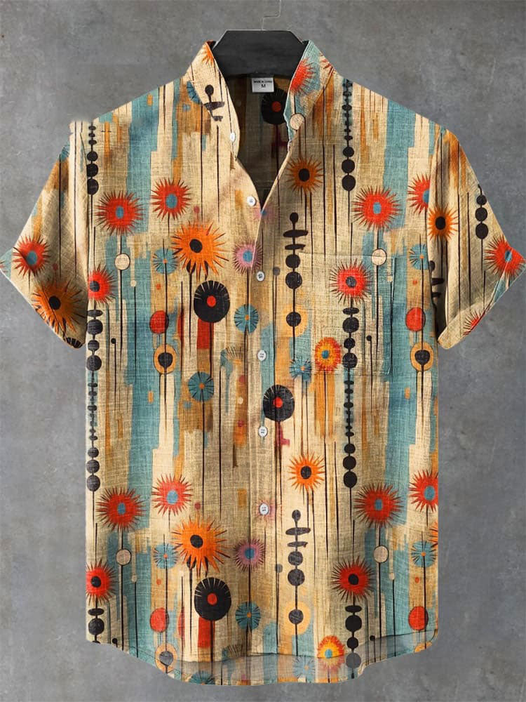 Vintage Flower Art Print Casual  Shirt