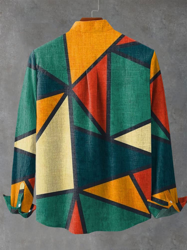 Abstrct Color Block Art Print Long Sleeve Shirt