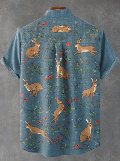 Hares and Flowers Vintage Print Casual  Shirt