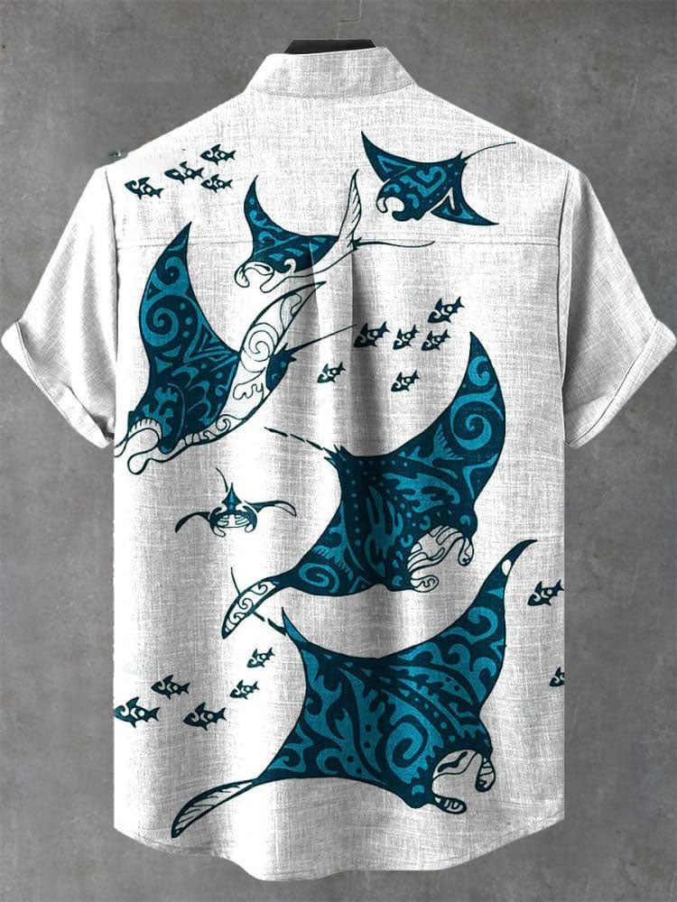 Vintage Manta Rays Art Print Casual  Shirt