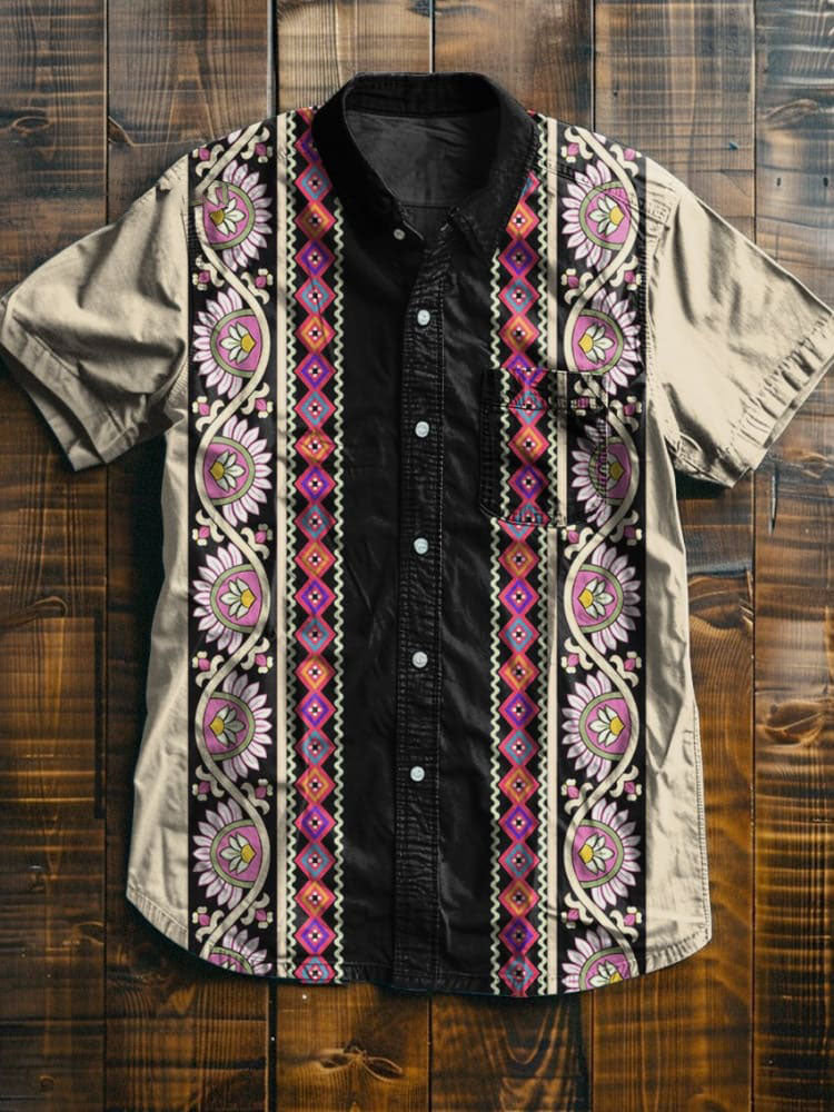 Geometric Patterns Vintage Art Print -100% Cotton Shirt