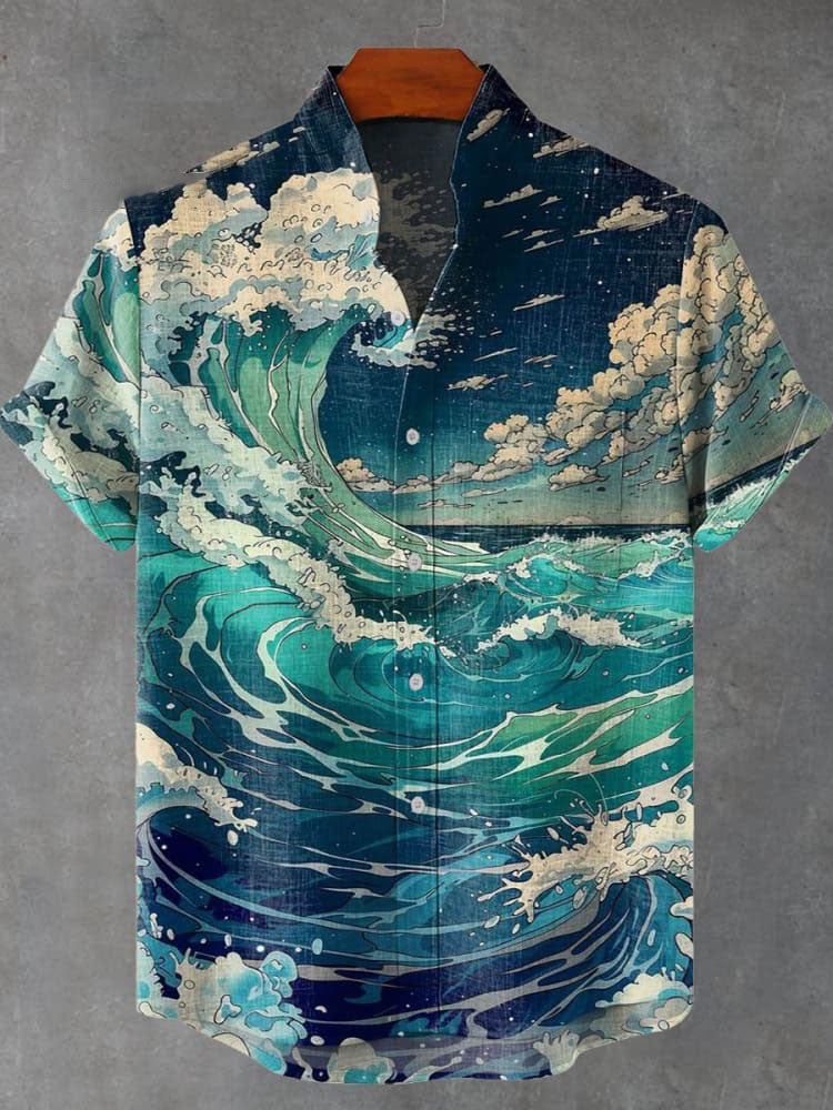 Waves Ocean Illustration Art Print Casual  Shirt