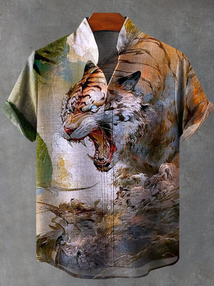 Monkey King Journey to the West Wukong Tiger Pioneer Printed Casual  Shirt