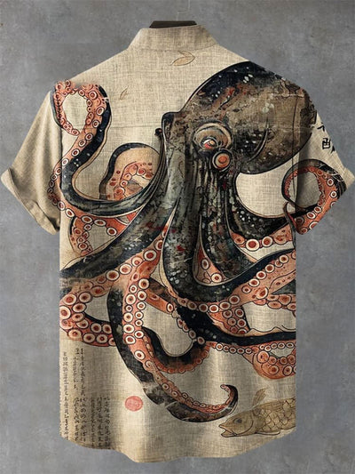 Vintage Fish Octopus Art Print Casual  Shirt