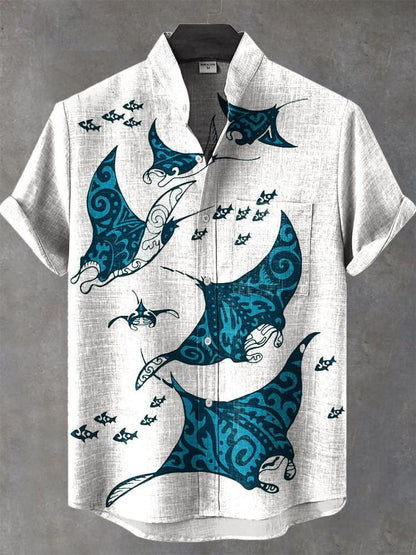 Vintage Manta Rays Art Print Casual  Shirt