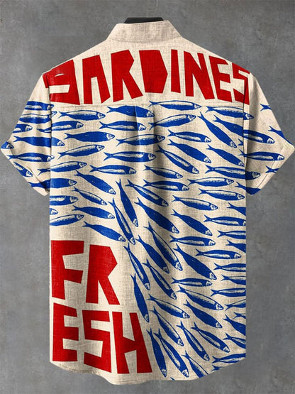 Vintage Fish Sardines Art Print Casual  Shirt