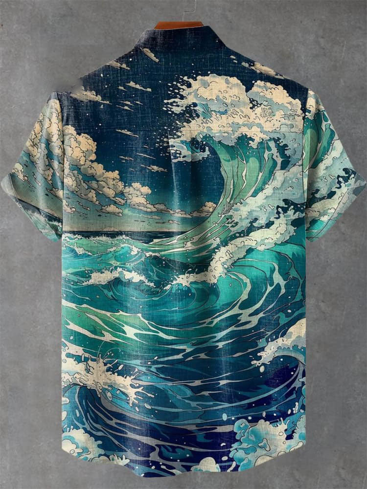 Waves Ocean Illustration Art Print Casual  Shirt