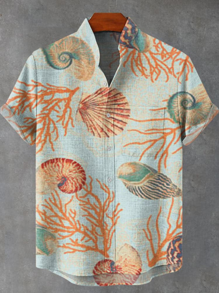 Ocean Coral Shell Art Print Casual  Shirt